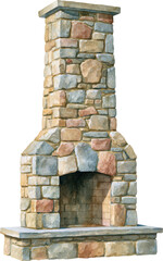 Fototapeta premium A freestanding rustic natural stone fireplace chimney isolated on transparent background.