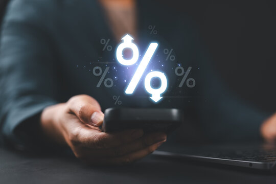 show percentage, special offer of shopping department store discount and tax concept, adjusting interest rates, raising interest rates to fight inflation returns on investments.finance,