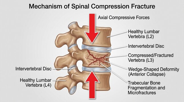 Mechanism of Spinal Compression Fracture Medical Illustration