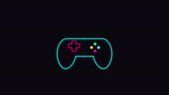 Neon gaming controller animation: vibrant retro arcade style 4k joystick