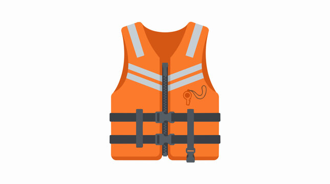 High Visibility Emergency Orange Life Jacket Illustration with Reflective Straps and Safety Whistle for Maritime Rescue