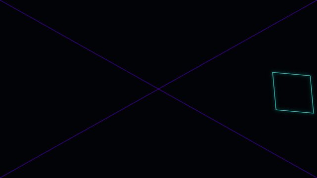 Neon geometric square frame animation with glowing purple diagonal lines on 4k black background