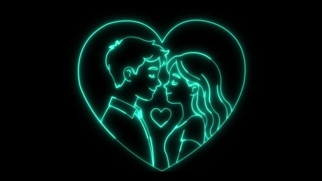 glowing neon couple in love icon isolated on black background. 's day concept.animation