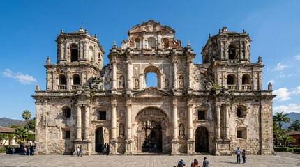 Obraz premium Historic Church Ruins Facade, Antigua Guatemala, Colonial Architecture