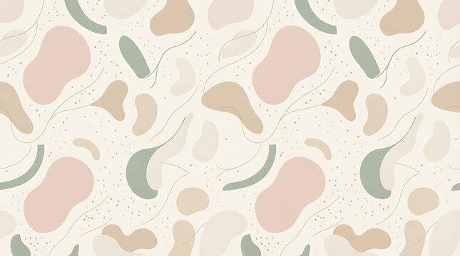 Seamless abstract terrazzo pattern with pastel organic shapes.