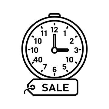 Clock face outline icon with sale price tag attached for time sensitive offers discount commerce shopping business promotion marketing