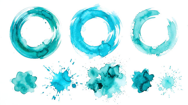 Turquoise watercolor splashes and circles