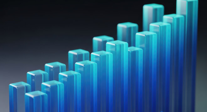 Strategic blue bar chart with vertical columns showing navigation of data trends in modern digital style for business growth and analysis