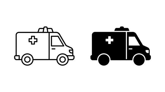 Ambulance vehicle icons, emergency medical transport isolated on transparent background
