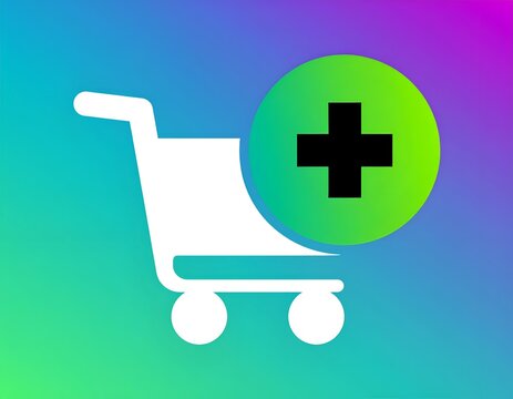 Shopping cart with plus symbol on colorful background