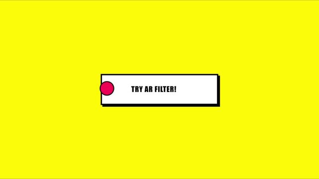 Try ar filter button animation with pulsing red dot on yellow 4k background, for social media, marketing and digital interface