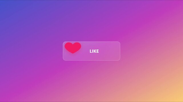 Social media like button animation with heart on gradient 4k background, for digital marketing, and engagement