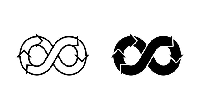 Infinity loop recycle arrows icon set isolated on transparent background