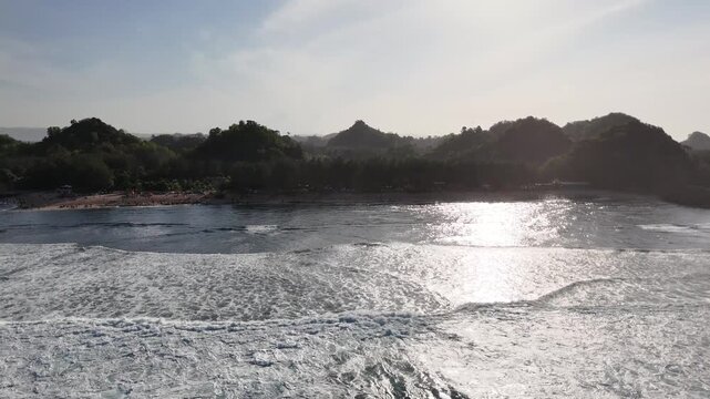 Aerial Drone View of Tanjung Penyu Beach in Malang East Java Indonesia