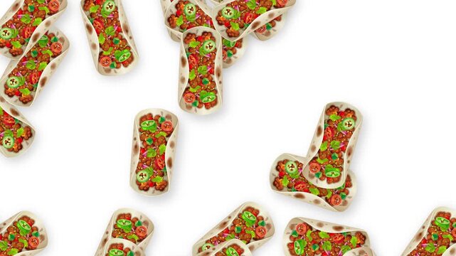 Falling Mexican Tacos Animation on Isolated White Background