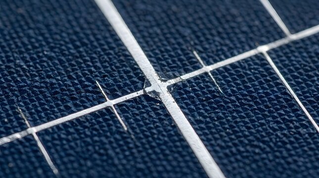 Close-up detail of silicon solar panel cell surface texture with photovoltaic renewable technology sustainability electricity infrastructure alternative environment industrial electrical