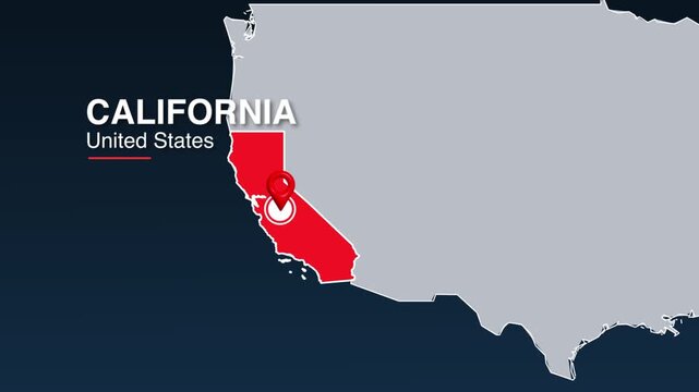 California state map location pin animation for digital motion footage