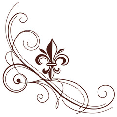 Fleur de lis ornament with classic brown scrolls. © yeasin