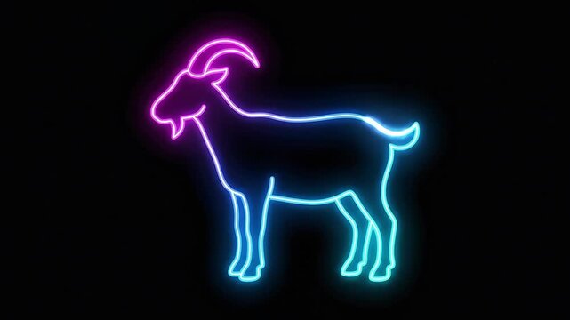 Glowing Neon Light Goat Silhouette Animation on Black Background