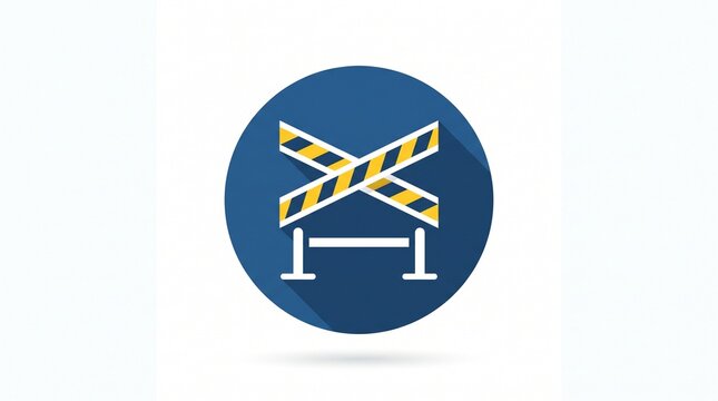 Modern flat vector illustration of a construction safety barrier with crossed yellow and black striped warning boards,