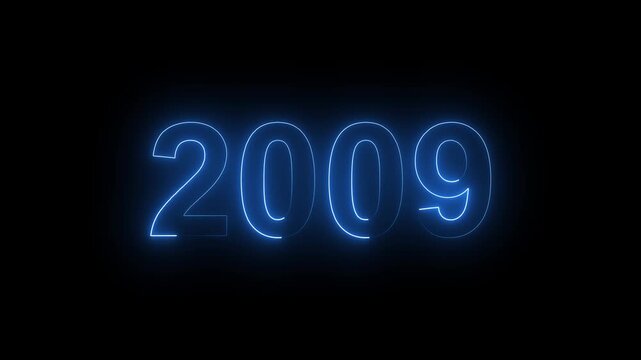Blue Neon 2009 Year Text Graphic Isolated on Black Background.