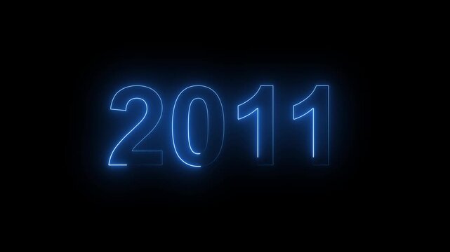 Blue Neon 2011 Year Text Graphic Isolated on Black Background.