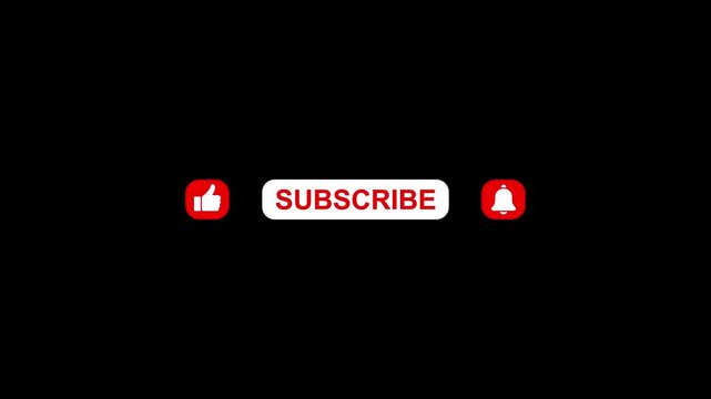 YouTube Subscribe Button Banner with Like Thumbs Up and Bell Notification Icons on Black Background