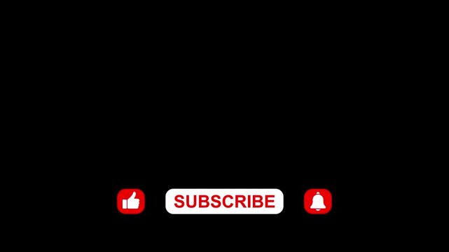 YouTube Subscribe Button Banner with Like Thumbs Up and Bell Notification Icons on Black Background