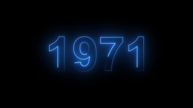 Glowing Blue Neon Number 1971 Year Sign Isolated on Black Background for Anniversary and Nostalgia
