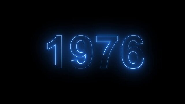 Glowing Blue Neon Number 1976 Year Sign Isolated on Black Background for Anniversary and Nostalgia
