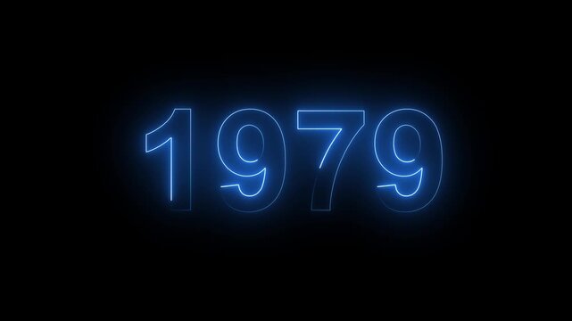 Glowing Blue Neon Number 1979 Year Sign Isolated on Black Background for Anniversary and Nostalgia