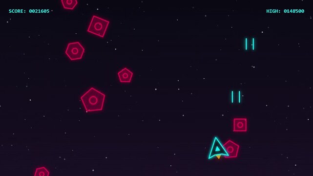 Pause effect in a retro arcade space shooter game with stars