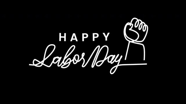 Labor day text animation on black background. 4k animated continuous line style., for opener event videos.