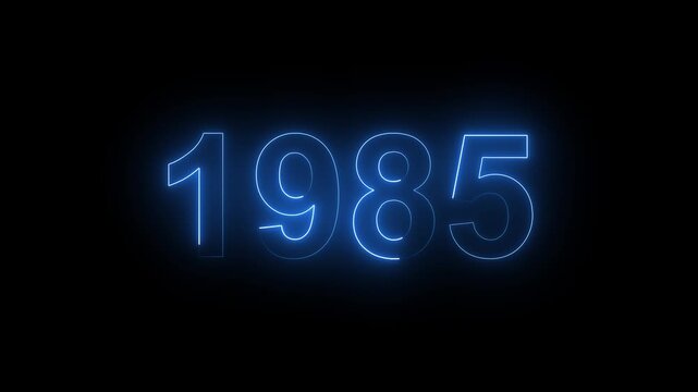 Glowing Blue Neon Number 1985 Year Sign Isolated on Black Background for Anniversary and Nostalgia
