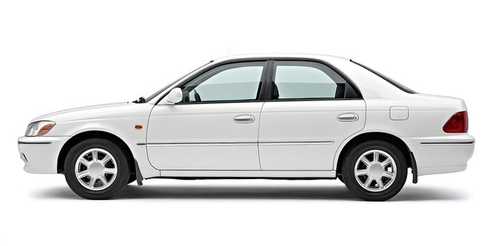 White sedan shown in profile view against plain white background