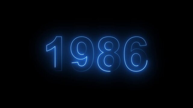 Glowing Blue Neon Number 1986 Year Sign Isolated on Black Background for Anniversary and Nostalgia