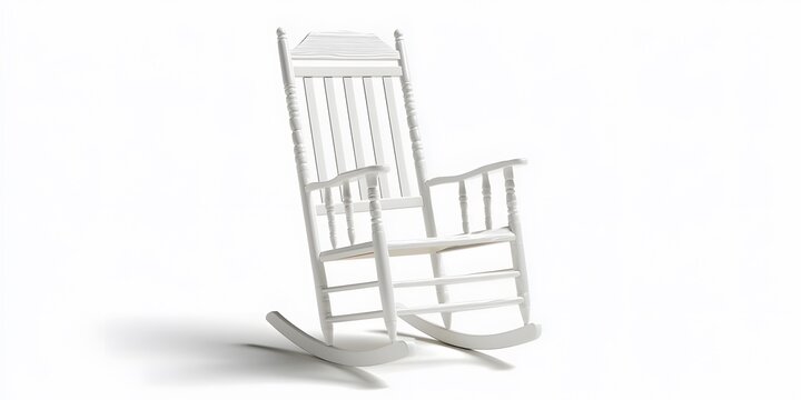 White wooden rocking chair positioned against a bright background