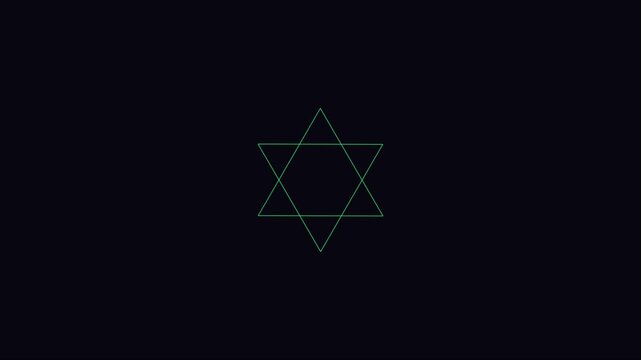 Animated star of david geometric line on dark animation 4k background, motion religious symbol