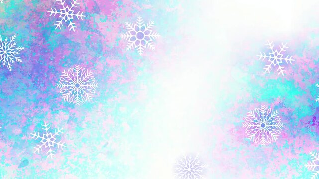 Snowflakes falling over vibrant watercolor pattern 4K
