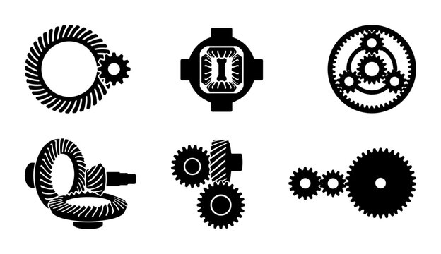 Mechanical Gear Systems, Differential, Bevel Gears, Planetary Gears, Engineering Icons