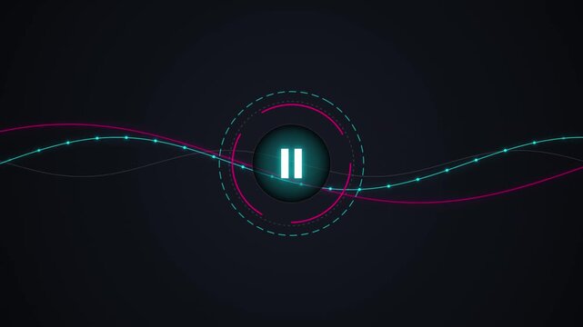 Futuristic digital pause effect interface with glowing blue light waves