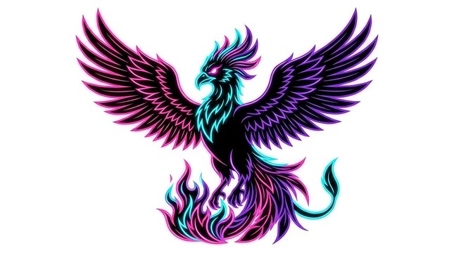 Phoenix character design with cyberpunk style glowing neon lights