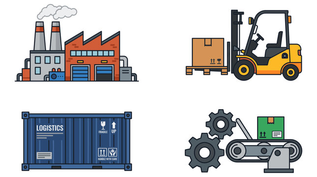 Manufacturing Factory and Logistics Vector Icon Set