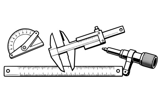 Engineering Measuring Instruments Collection Black and White Vector SVG