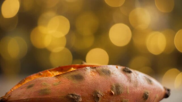 Roasted sweet potato with golden bokeh 4K Generative AI