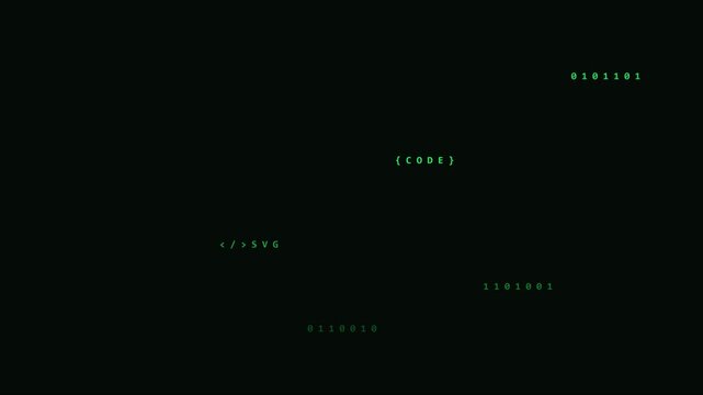 Green binary code and programming syntax floating on dark animation 4k background, for technology and, software development concepts