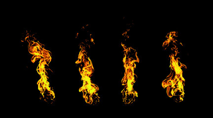 Realistic orange flames isolated against a black background. The details of the burning flames are intricate, with dynamic movement and glowing heat © Nidarat