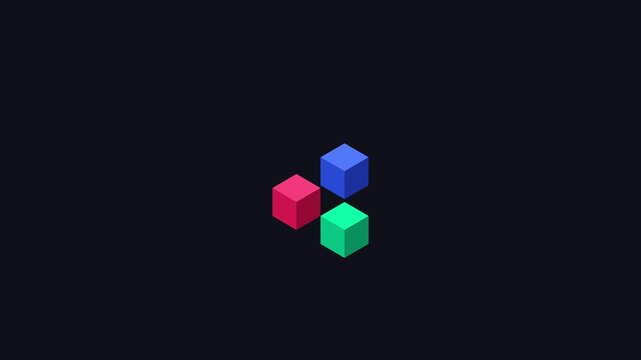 Minimalist 3 d isometric cube animation rotating on dark 4k background, for tech and, business motion minimalist