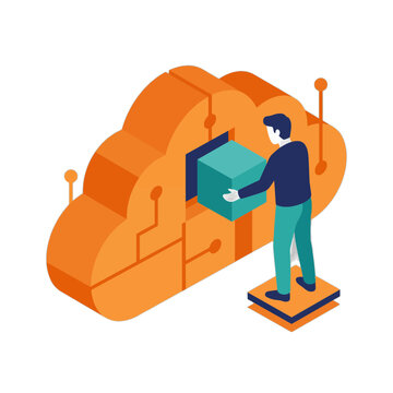 Isometric cloud computing and data storage vector illustration