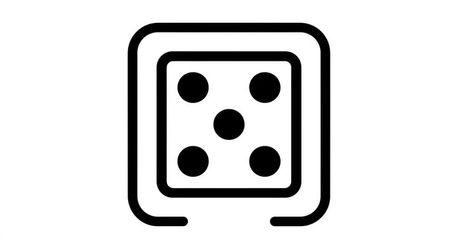 Minimalist dice icon showing five dots, flat vector design